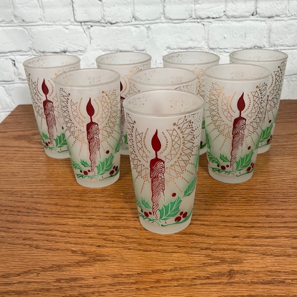 Vintage Frosted Christmas Candle Glasses